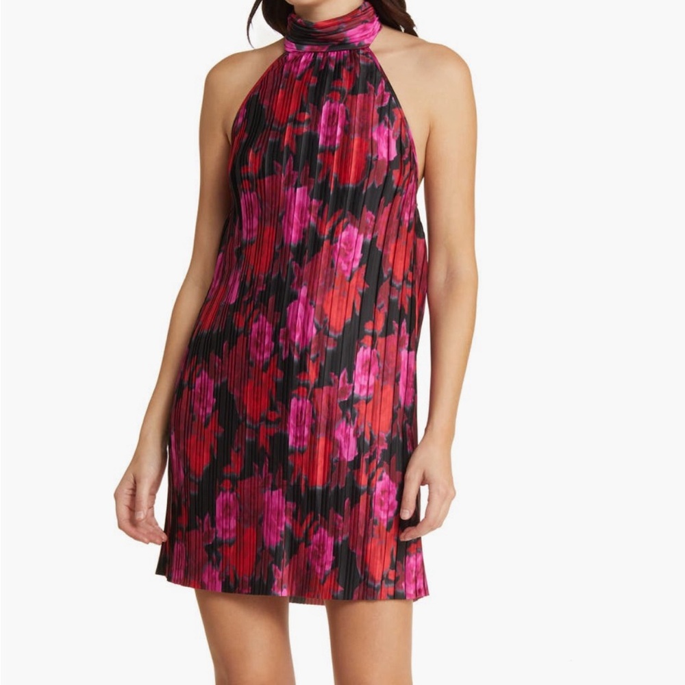 Charles Henry Women's Floral Pleated Halter Neck Minidress
